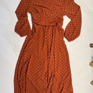 SHEIN Terracotta Long Sleeve Dress with Dots